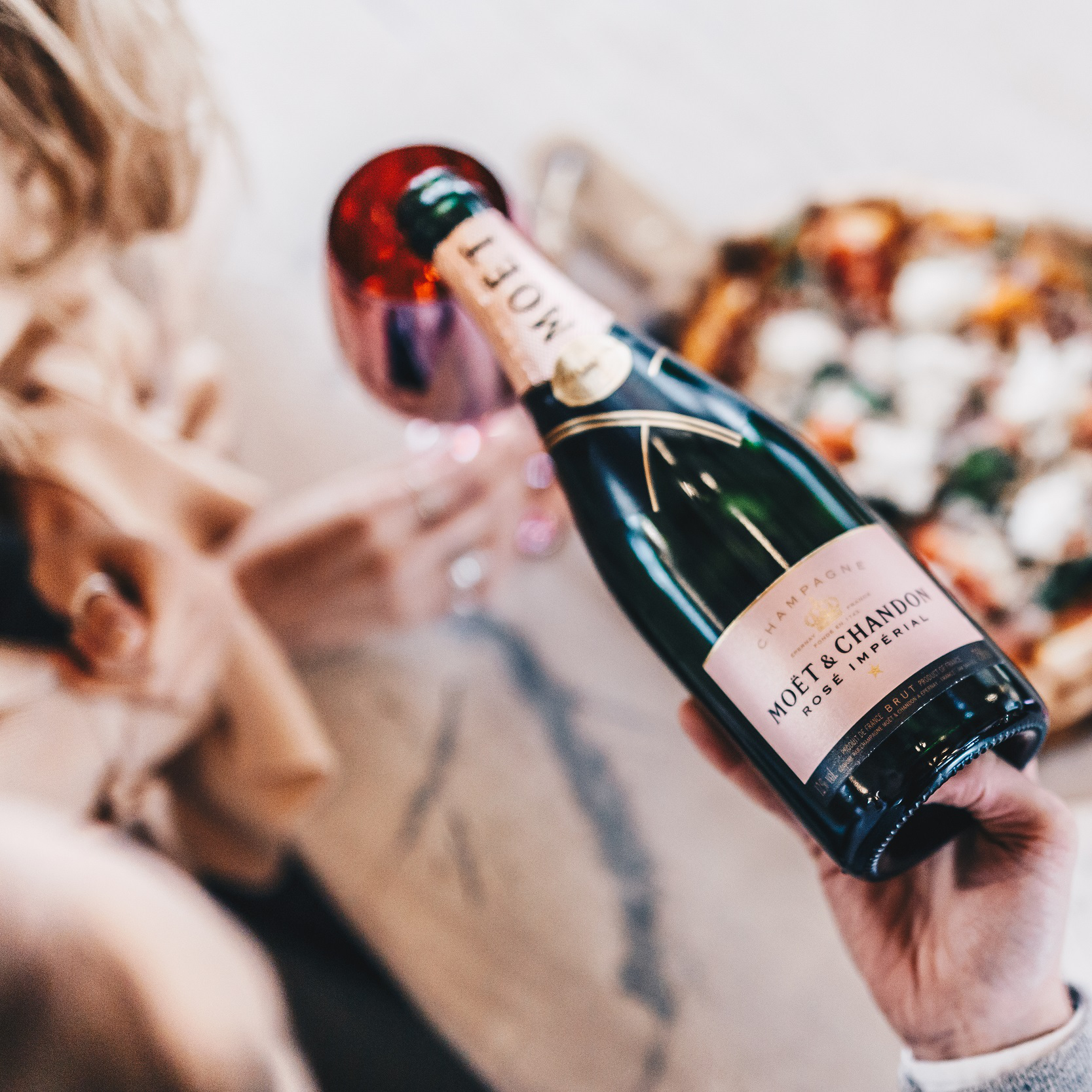 Champagner Moët Rosé Impérial mit Glas